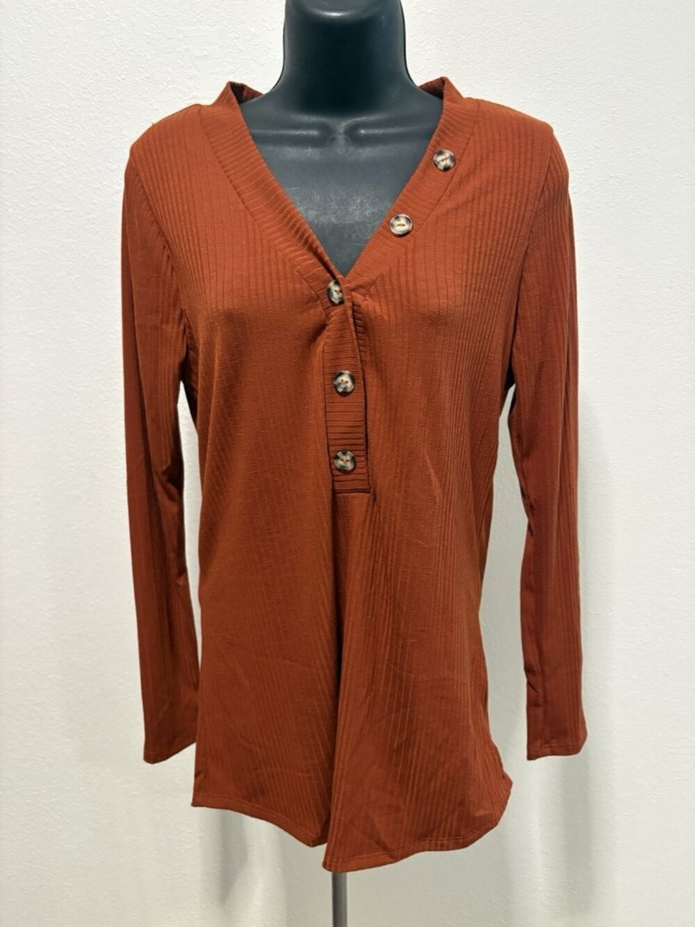 Lovely Melody Long Sleeve 1/2 Button Knit Sweater Women Medium V Neck